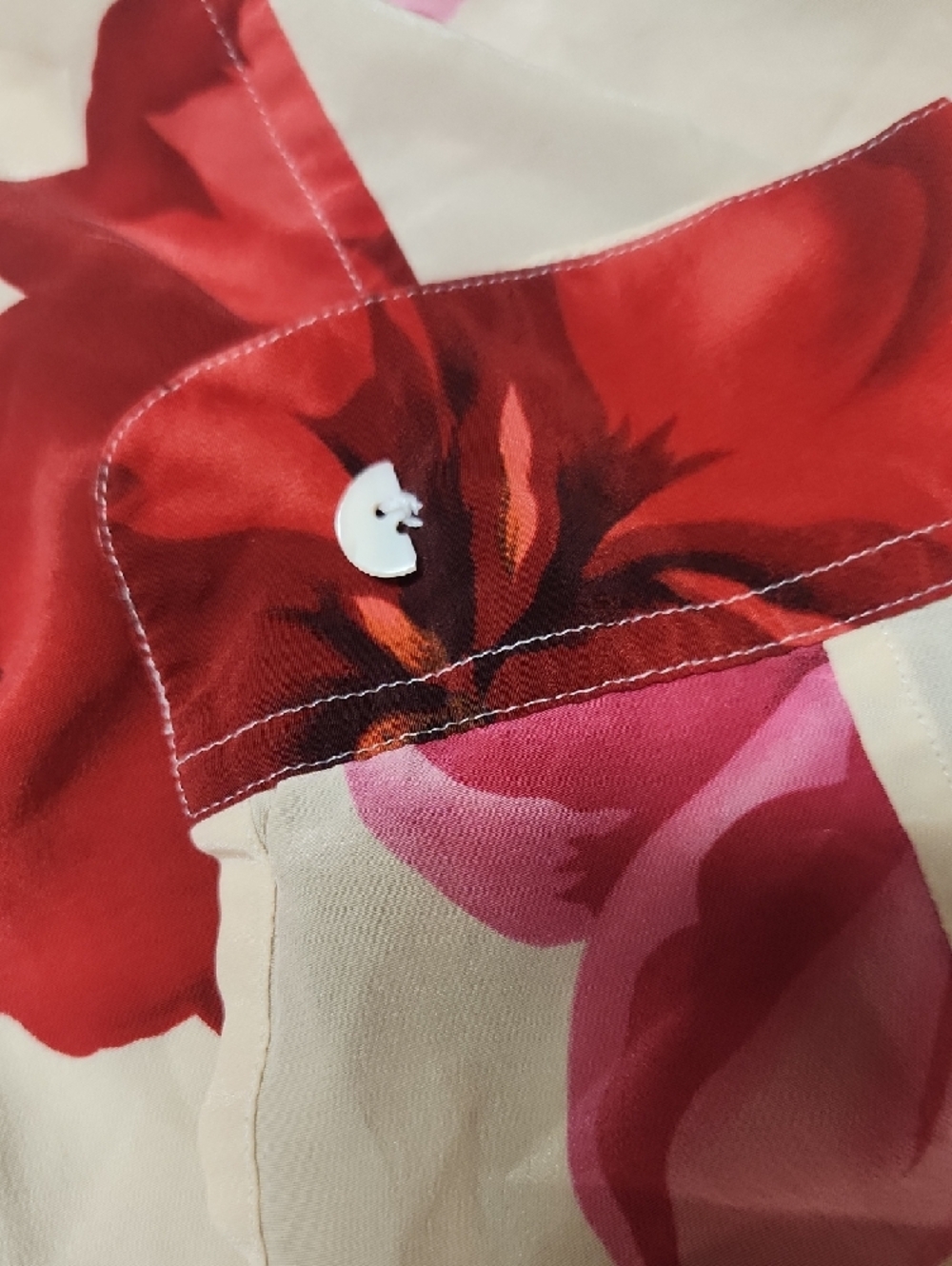 Saks Fifth Avenue Cream Button-Down Shirt with Pink & Red Floral Pattern - Picture 9 of 9
